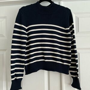 J. Crew women size M New Heritage Rollneck sweater navy stripe 100% cotton